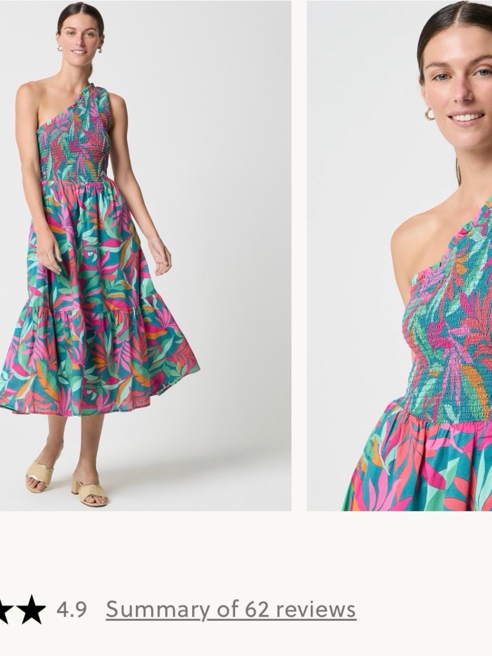 J. Crew Factory One-Shoulder Tropical Print Midi Dress in Teal & Pink